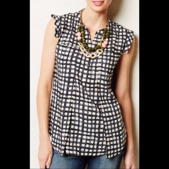 Anthropologie Tops - Anthropologie Sz L Printed Cap Sleeve Blouse by Tylho EUC